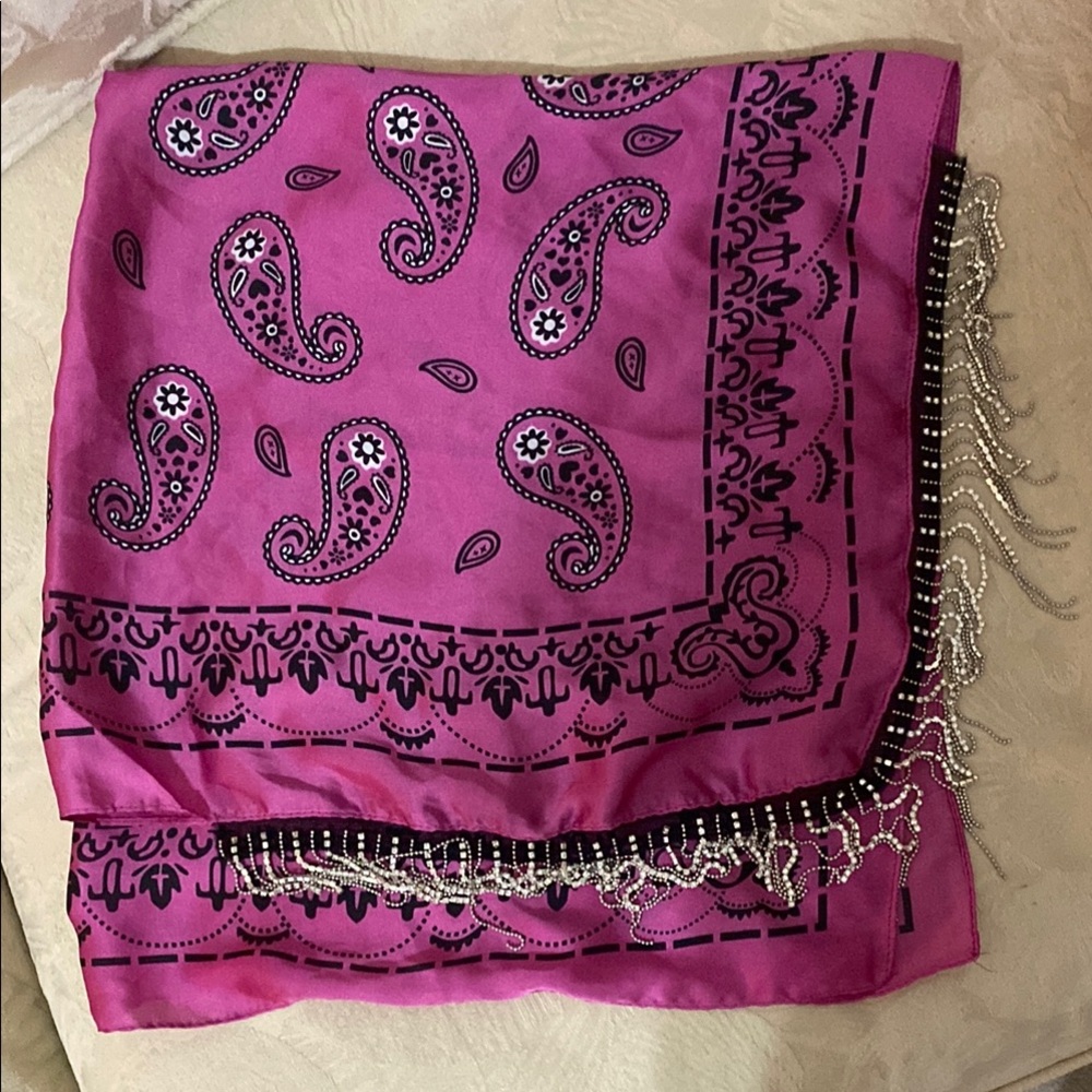 Pink Paisley Scarf Bandana with Rhinestones